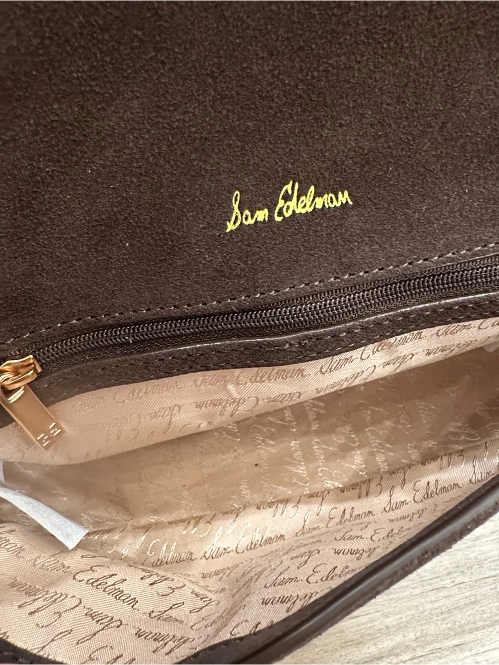 Sam Edelman Brown Suede and Gold Chain Crossbody Bag